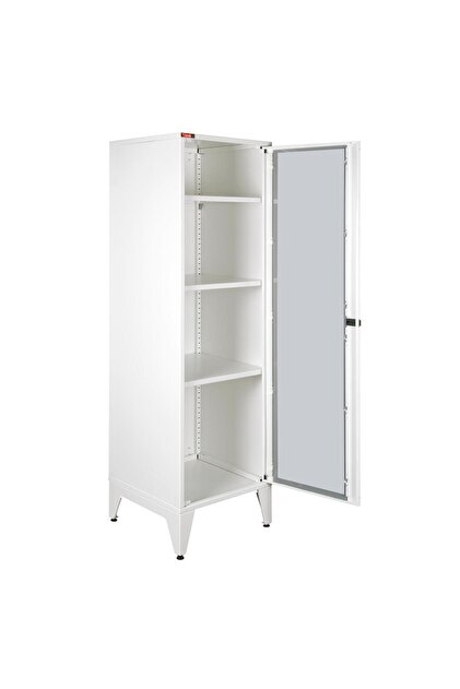 Lande - Ziglat 1550 - Metal Dolap - Cam Kapılı - Mat Beyaz