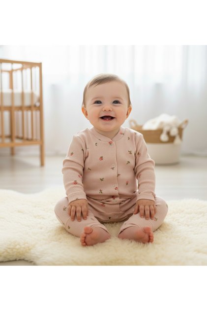 Baby Girl Jumpsuit 100% Cotton Mini Tulip Printed Snap Fastener Without Booties Flexible Comfortable Daily Jumpsuit