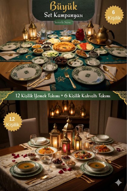 Green Romance 68 Prç Porselen 12 Kişilik Yemek Takımı ve Kahvaltı Seti - 68 Parça Porselen