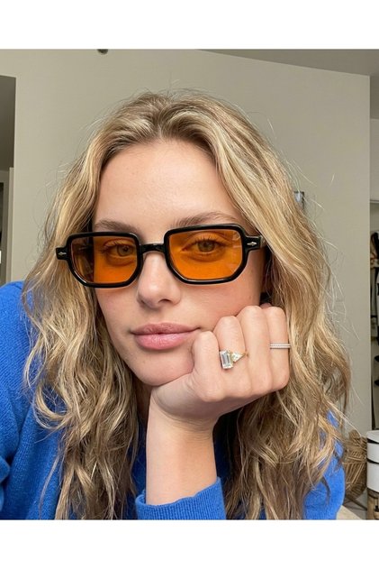 نظارات شمسية لودين بإطار أسود وزجاج برتقالي عصري للجنسين Uv400