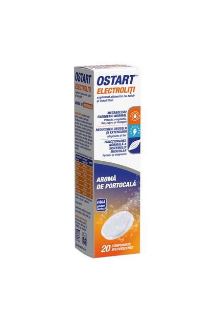 Ostart Electrolytes Aromă de Portocală, Fiterman Pharma, 20 de comprimate efervescente