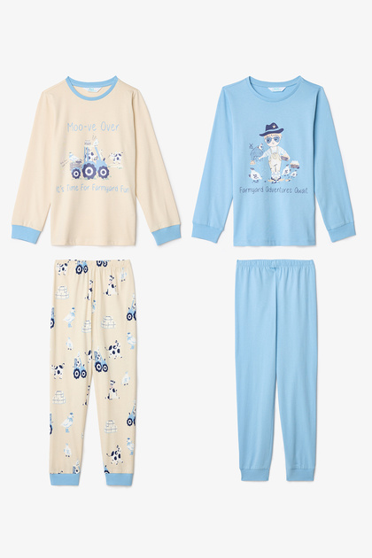 Boys' Moo-Ve Cow Print Long Sleeve Cotton 2-Piece Pajama Set