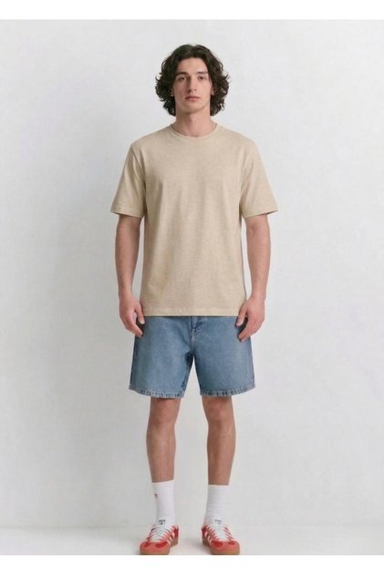 Men's T-Shirt (Premium Beige Short Sleeve T-Shirt Standard Fit 100% Cotton Crew Neck/Thick Fabric)