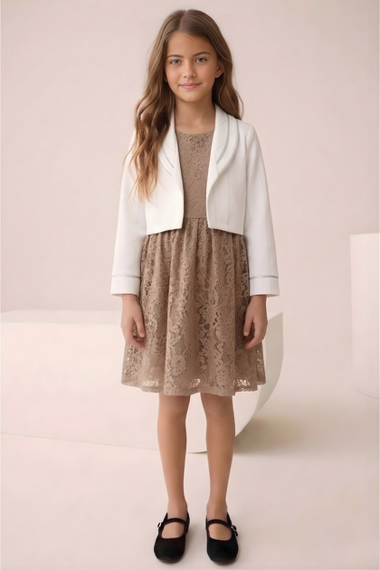 Girls' Lace Dress Bolero Jacket Set 9-12 Years