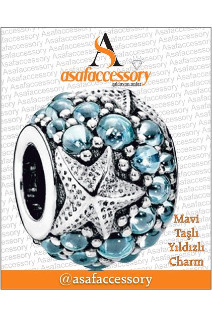 Mavi taşlı yıldızlı charm | gümüş kaplama
