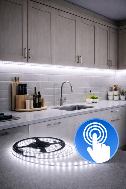 Dokunmatik Dimerli Beyaz Şerit Led Işık 5 Metre Adaptörlü