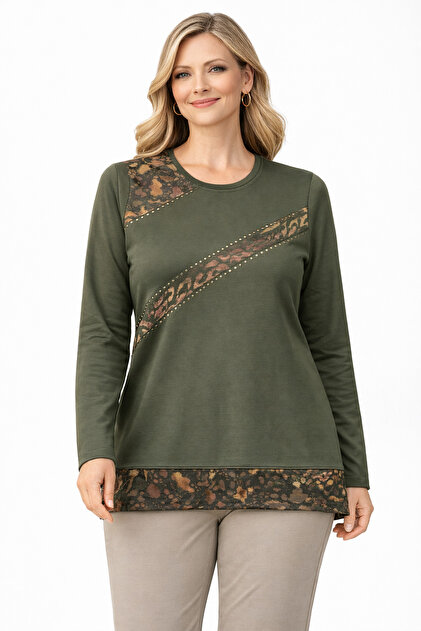 Women's Middle Age and Above Laser Print Patterned Mother Combed Cotton Blouse 30583