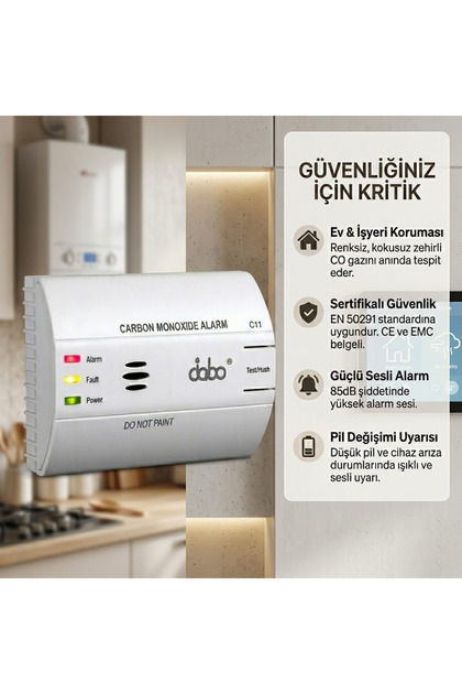 Karbonmonoksit Dedektörü Pilli - Marka CO Alarm Cihaz