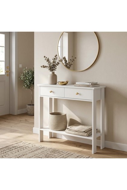 90 cm Mandosi Mobilya Çift Çekmeceli Beyaz Gold Kulp Dresuar