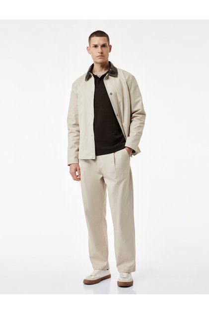 Comfortable Fit Pocketed Cotton High Waist Gabardine Trousers