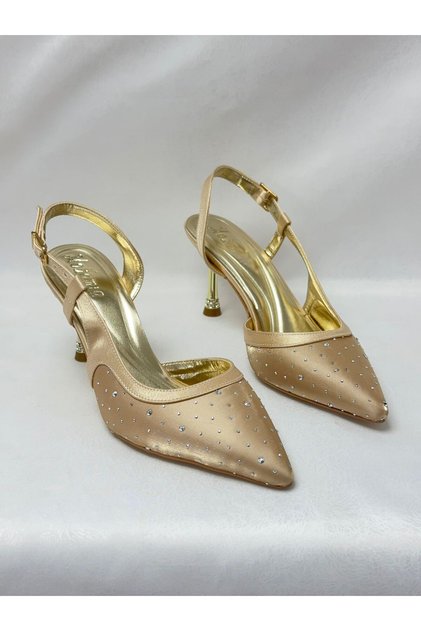 Ll2720 Satin Stone Embroidered Imported Material Galvanized Heel Evening Dress Shoes Gold