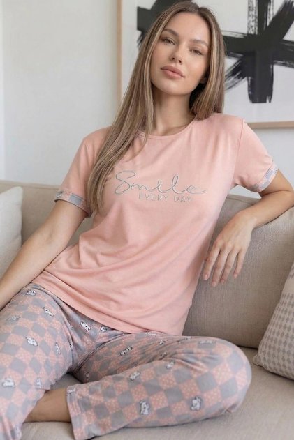 Salmon Smile Patterned Bamboo Short Sleeve Women's Pajama Set