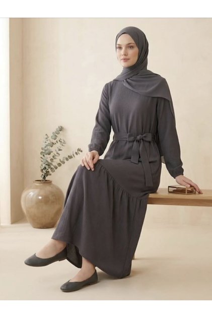 Bürümcük Fabric Belted Hijab Dress