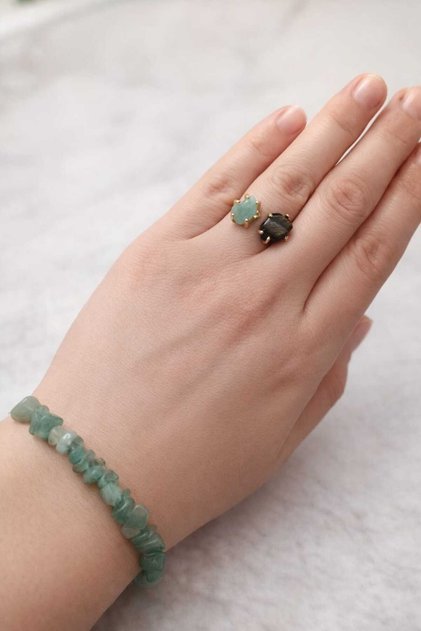 Natural Stone Elegant Ring and Natural Stone Bracelet Set (Aquamarine)