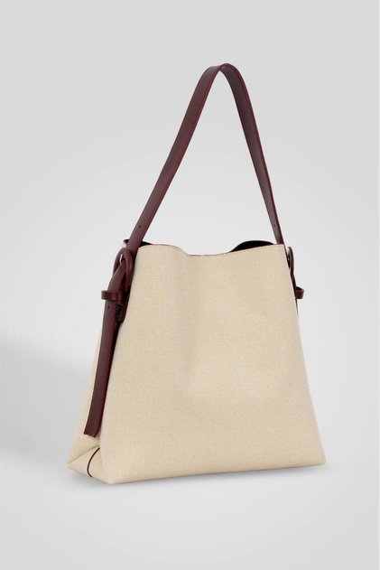 Large Size Shopper Bag with Soft Wicker Interior, Leather Fasteners and Zippered Interior Compartment