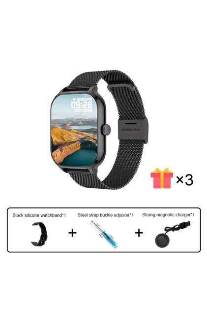 Smartwatch H9 Max 2.01” Bluetooth Call, Monitorizare Sănătate, IP68, 10 Zile,Otel Negru/cadou