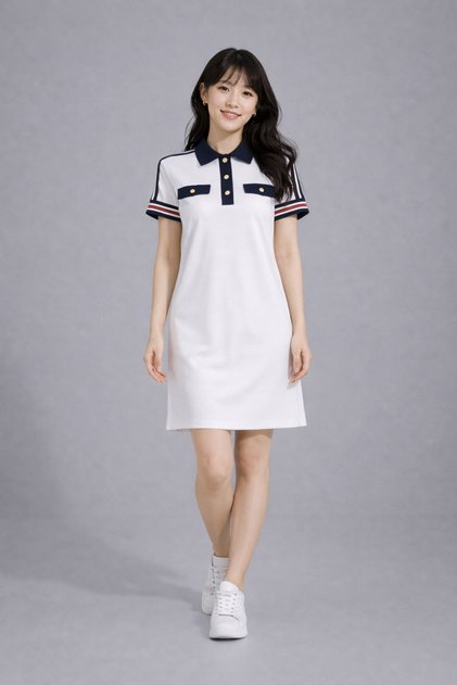Women's Modal Fabric Short Sleeve Polo Collar Soft Textured Dress