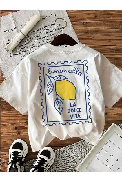 Limoncella "La Dolce Vita" bedrucktes Oversize-Damen-T-Shirt aus Baumwolle