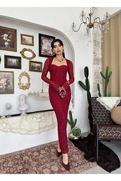 red graduation dress with sleeves Red Sheer Long Sleeve A-Line midi Red homecoming dresses with Jewel Neckline and Backless