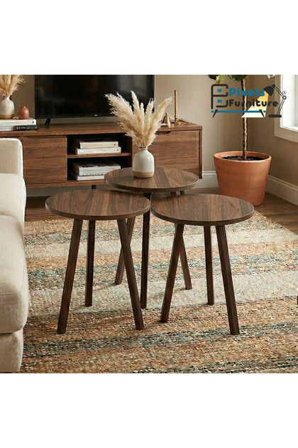 Pixel Furniture 3 Piece Round Coffee and Tea Serving Table Set