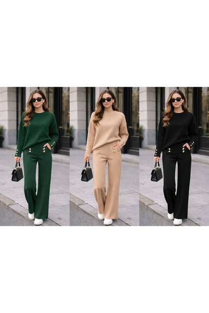 Compleu Damă Tricotat Elegant cu Pantaloni și Pulover – Set Casual Chic