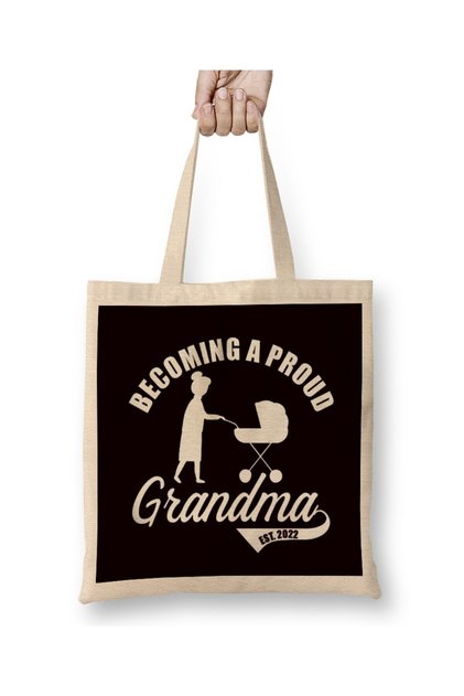 Proud Grandma 2022 Newborn Grandson Granddaughter Family Tote Bag Long Handle