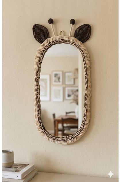 Rattan Bambu El Örmesi Kahverengi Zürafa Model Boy Aynası 30x60