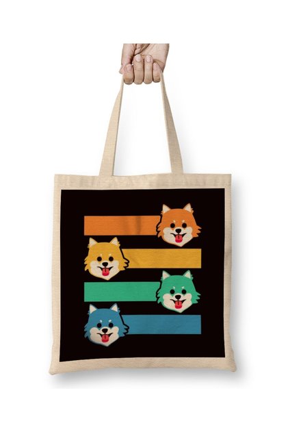 Retro Pomeranian Owner Dog Lover Puppy Fans Paw Animal Tote Bag Long Handle