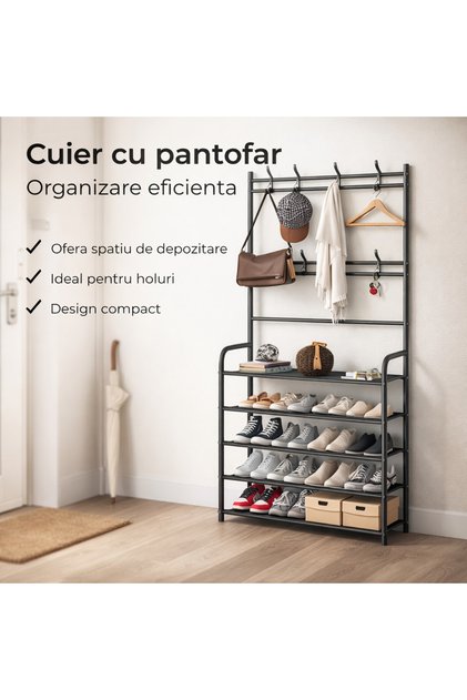 Cuier cu Pantofar Metalic – 5 Rafturi