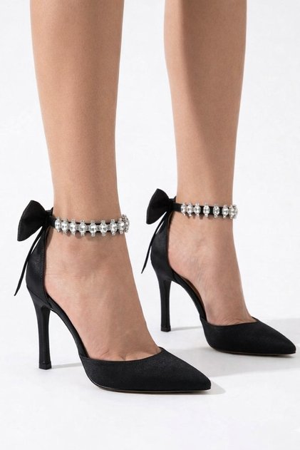 Women's Stiletto Stone Ankle Bow Heeled Shoes 8 cm