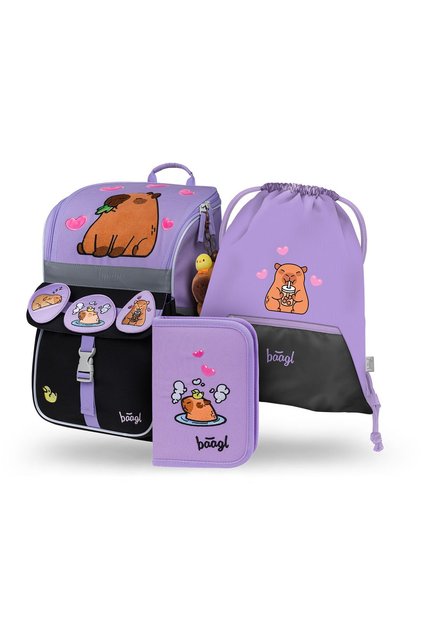 Set școlar 3 piese: Ghiozdan, Penar, Sac, Zippy Capybara, fete, 18L, Mov