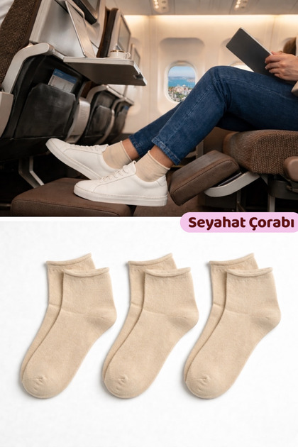 Men's Beige Non-Elastic Travel Socks 3-Pack Seamless/Premium/Cotton/Short Trip Socks