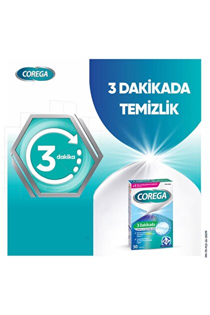 Corega 3 Dakikada Temizleyici 30 Tablet 3 Adet + Protez Diş