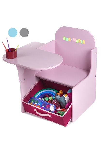Set Masuta Cu Scaun Copii, 3 In 1, Suporto, Din Lemn Mdf, Varsta 3-6 ani, Alb cu Gri, 51x58.5x58 cm