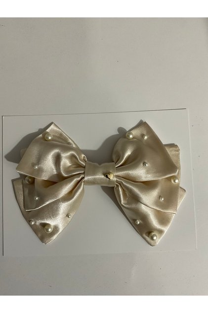 Premium Pearl-Embellished Satin Bow Hair Clip - Stylish Design Hair Accessory