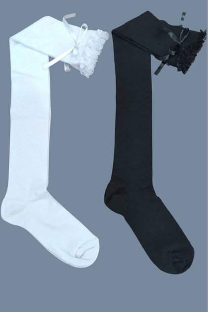 Women's over-the-knee lace-up bow 2-pair cotton combed socks