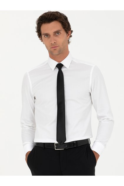White Slim Fit Long Sleeve Shirt 50282349-Vr013