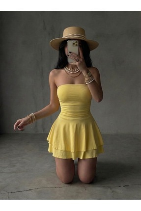 Vavelsa Six Shorts with Strapless Details (with Silicone Anti-Slip Fashion Tape on the Chest) Kilo Dress- Trendyol Vavelsa Six Shorts with Strapless Details (with Silicone Anti-Slip Fashion Tape on the Chest) Kilo Dress- Trendyol