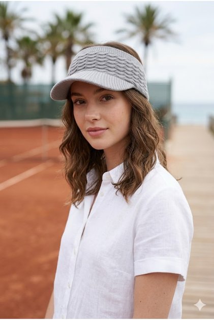Premium Gray Knitted Knitwear Visor Hat Flexible Structure Breathable Sports Tennis Sunshade