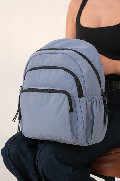 Delavaliaza Blue Women's Multi-Compartment Waterproof Crinkle Daily Backpack