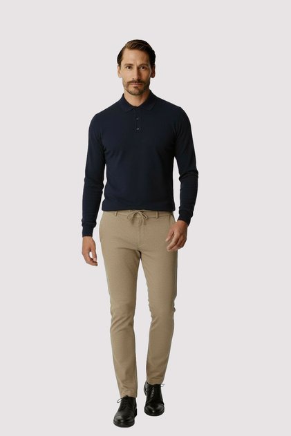 Beige Men's Trousers with Elastic Waistband – Comfort Fit