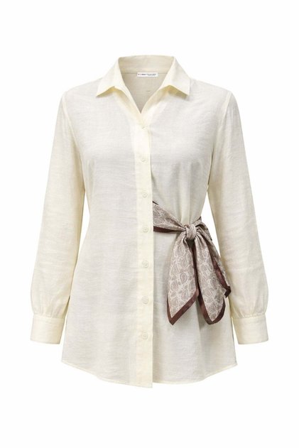 4859 women's tie-up scarf detailed lightweight transparent shirt natural