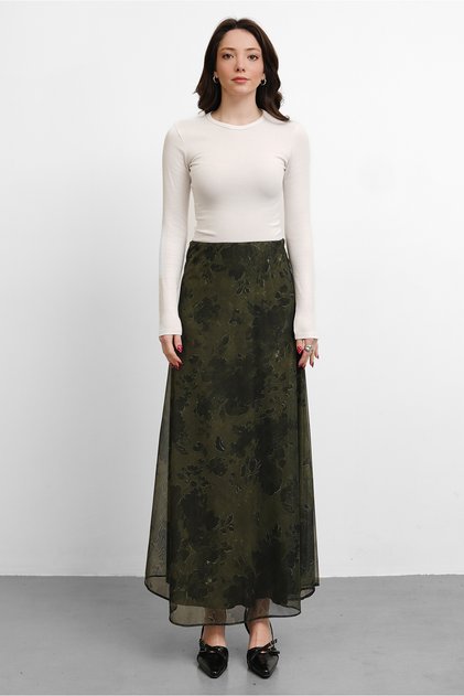 Molly Nelly Women's Floral Printed Lined Long Skirt