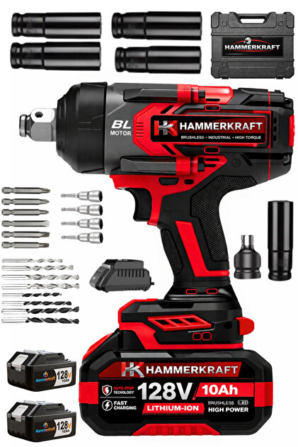Alman Profosyonel 10Pilli 128v 10Ah Darbeli 1600Nm Torklu Lastik Somun Bijon Sökme Sıkma Makinesi