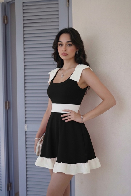 mini black dress with white bow Avec Les Filles Long Sleeve Polo Collar Dress main image 1