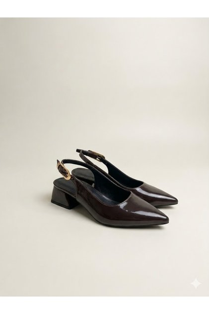 Beige Patent (Patent Leather) Slingback Heeled Shoes