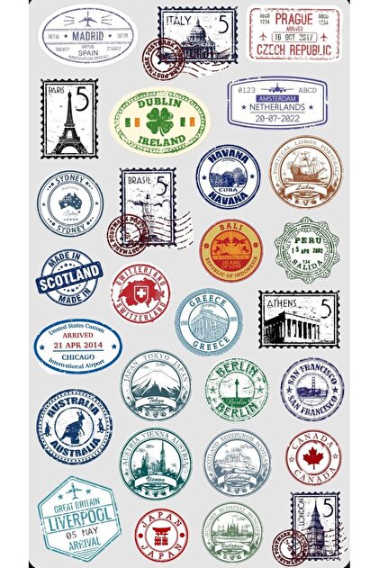 Limitless Design Vintage Seyahat Sticker Seti | Dünya Şehirleri