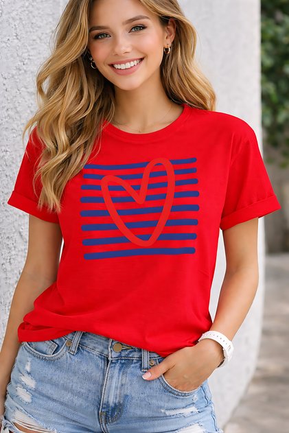 Striped Heart Print Unisex Oversize T-Shirt – Cotton Crew Neck Casual Streetwear T-Shirt