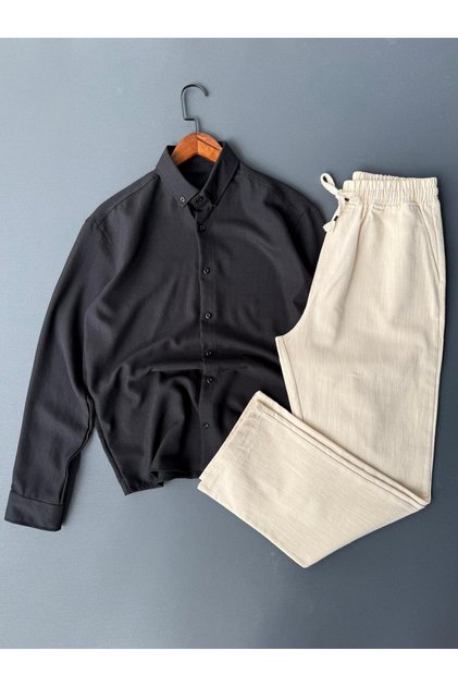 Sofia Linen Shirt + Raw Linen Trousers 2-Piece Combination