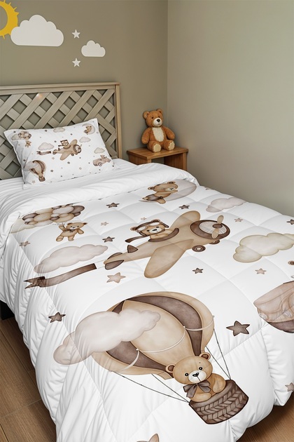 Pilot Teddy Bear Patterned Single Duvet and Pillowcase